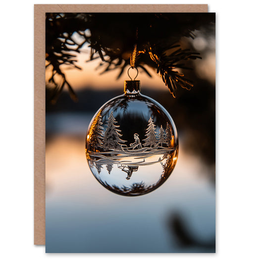 Glass Bauble Ornament Santa Sleigh in Forest Christmas Card