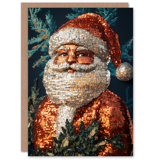 Sequin Santa Claus Portrait Close Up Detail Christmas Card
