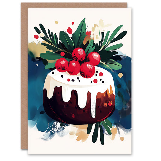 Decorated Pudding Cake Bold Modern Painting Christmas Card