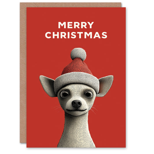 Christmas Card Chihuahua Dog Lover Cute Pet Wearing Santa Hat
