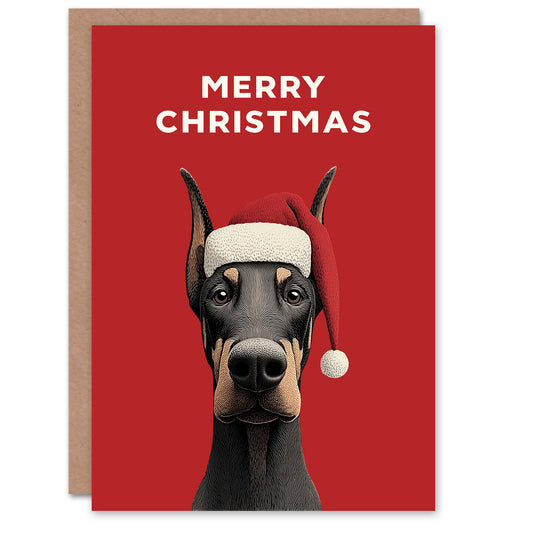 Christmas Card Doberman Dog Lover Cute Pet Wearing Santa Hat