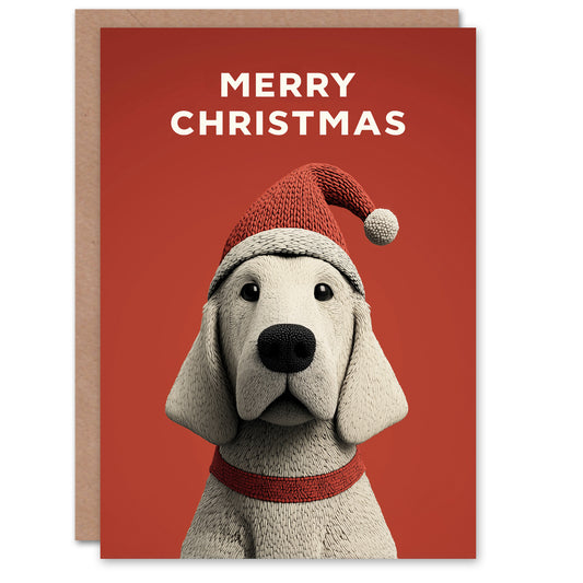 Christmas Card Dog Lover Cute Golden Retriever Wearing Santa Hat