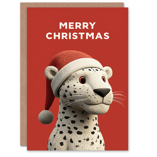 Christmas Card Cute Leopard Wearing Santa Hat Big Cat Lover