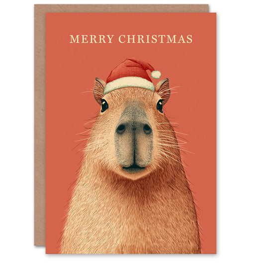 Christmas Card Cute Capybara Wearing a Santa Hat