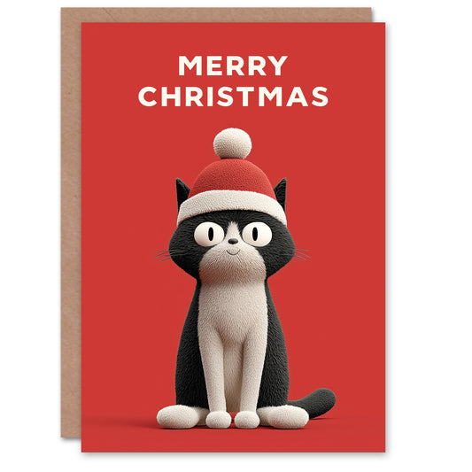 Christmas Card Tuxedo Cat Lover Cute Pet Wearing Santa Hat