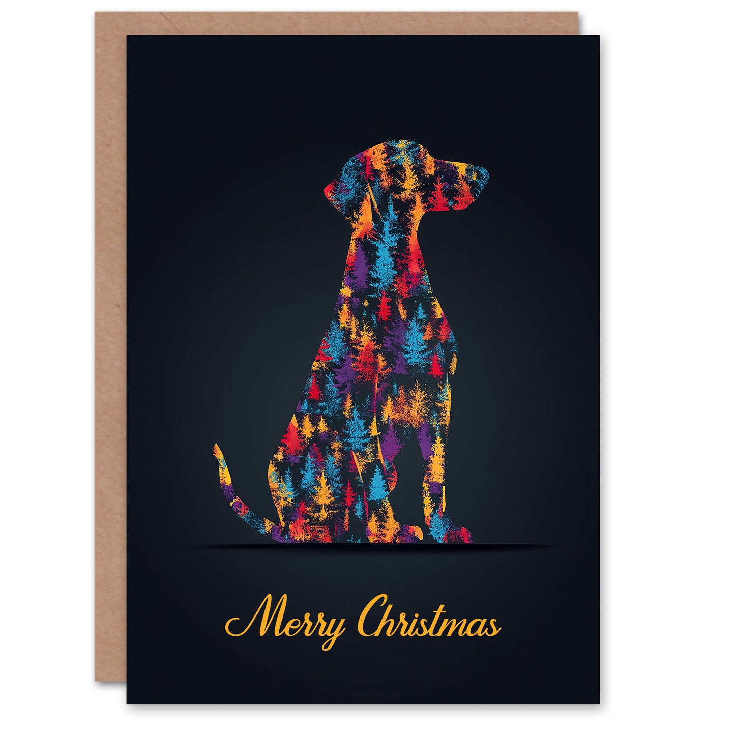 Christmas Card Dog Lover Double Exposure With Colourful Trees