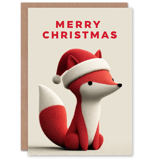 Christmas Card Cute Baby Fox Wearing a Santa Hat