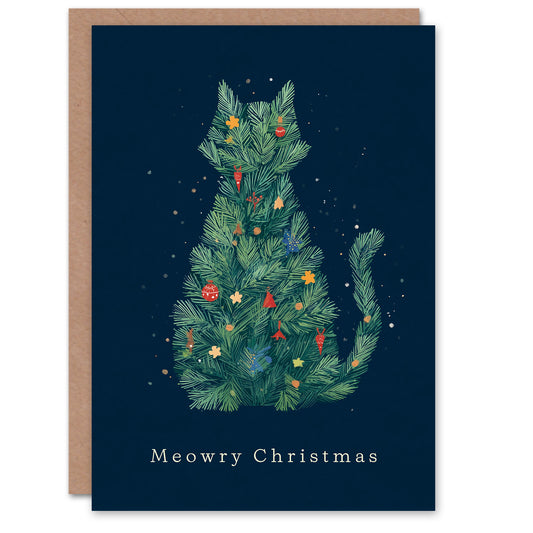 Christmas Card Meowry Christmas Tree Cat Silhouette Fun Pun