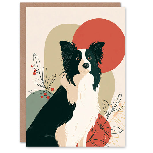 Christmas Card Border Collie Dog Pet Midcentury Modern Style