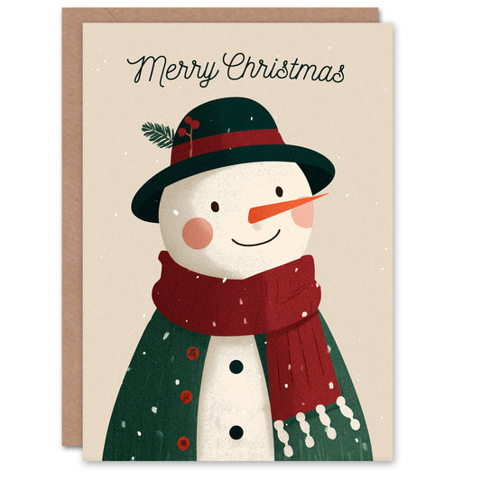 Christmas Card Cute Happy Snowman Wearing Cardigan Illustration