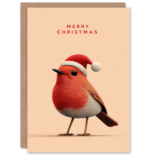 Christmas Card Cute Robin Bird Wearing a Santa Hat