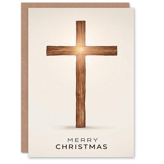 Christmas Card Wooden Cross Crucifix With Sun Light Shining