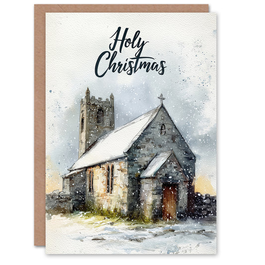 Christmas Card Christian Church Holy Rustic Winter Snow Scene