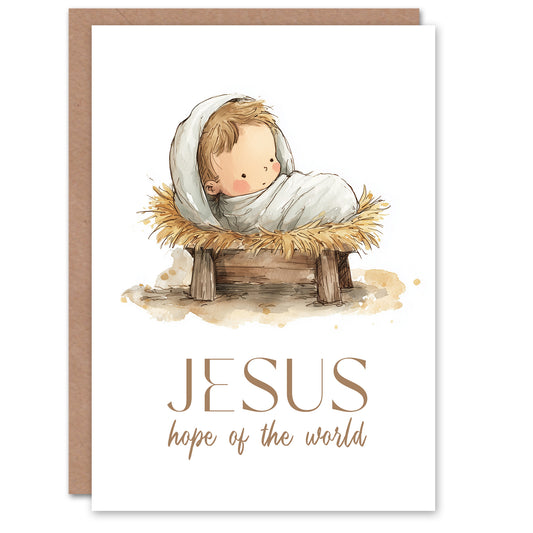 Christmas Card Hope of World Baby Jesus in Manger Watercolour