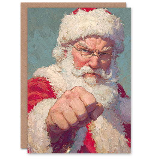 Christmas Card Merry Fistmas Grumpy Santa Claus Punch Fist Bump