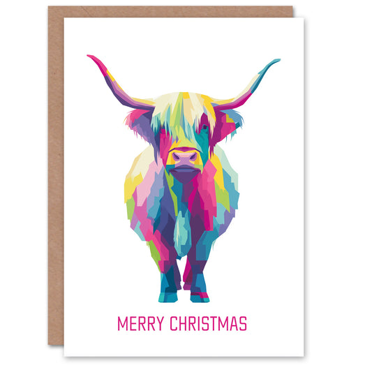 Christmas Card Highland Cow Scottish Hairy Coo Bright Colourful