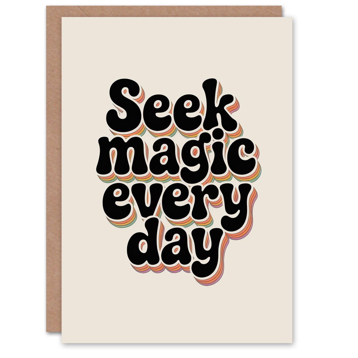 Seek Magic Every Day Funky Retro Typography Inspirational Greeting Card