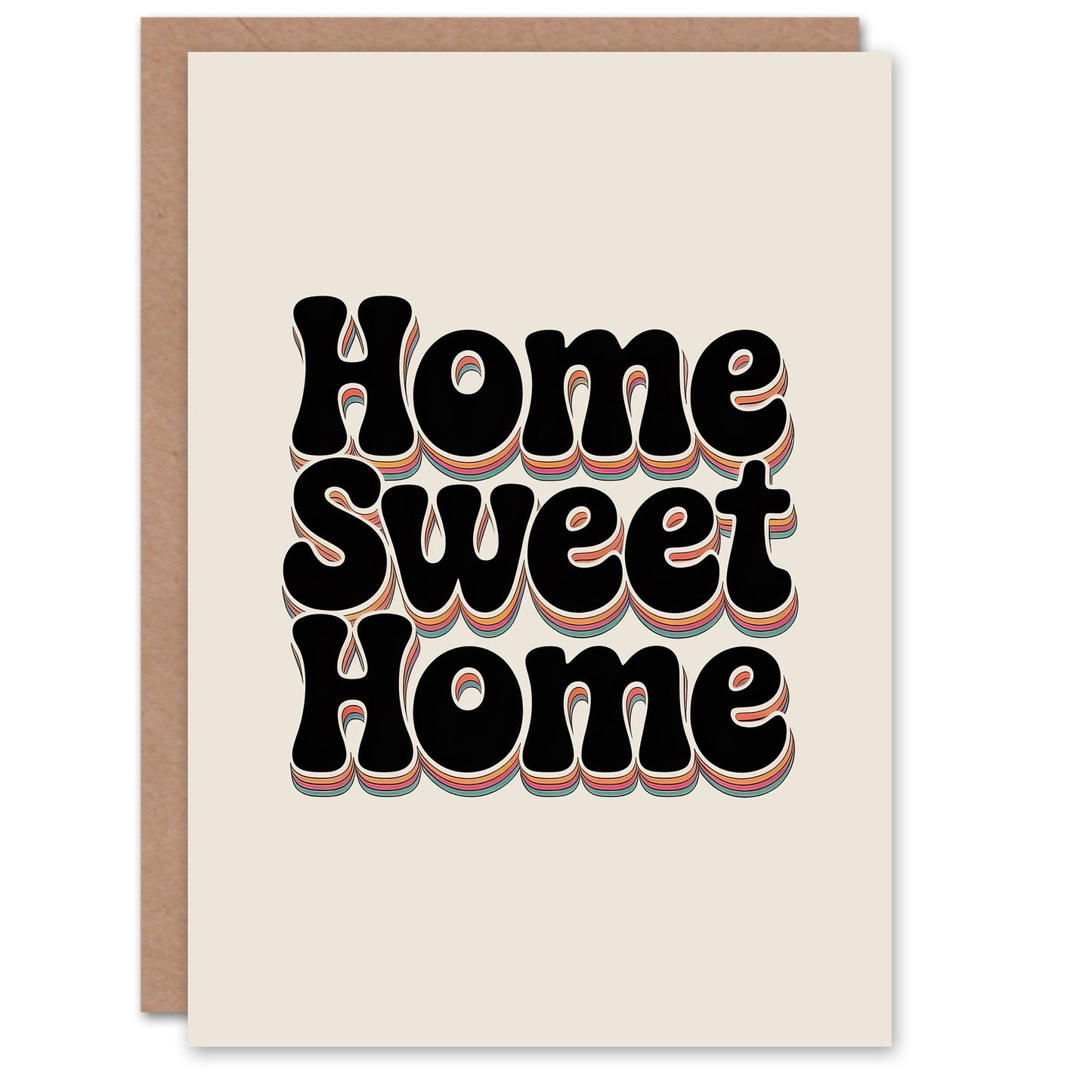 Home Sweet Home Retro Rainbow Font Typography Housewarming Greeting Card