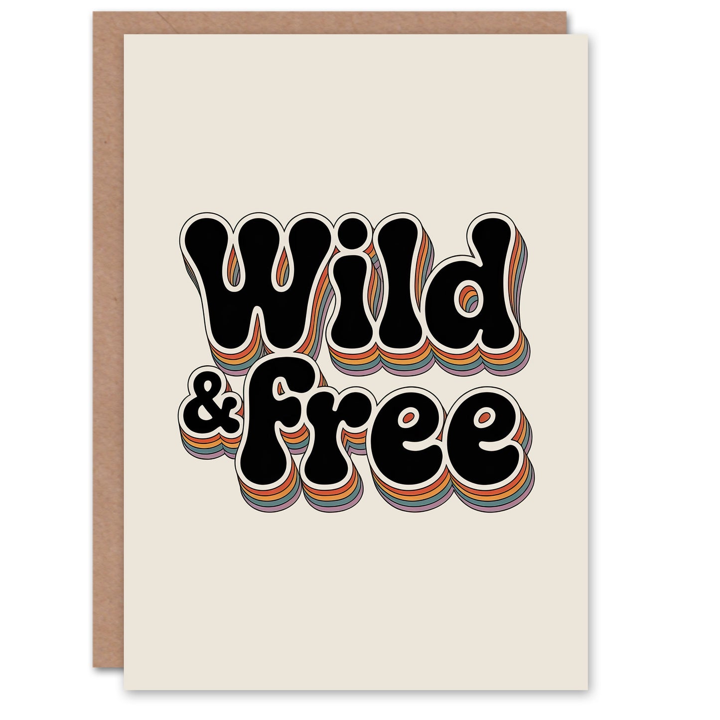 Wild And Free Retro Rainbow Font Typography Greeting Card