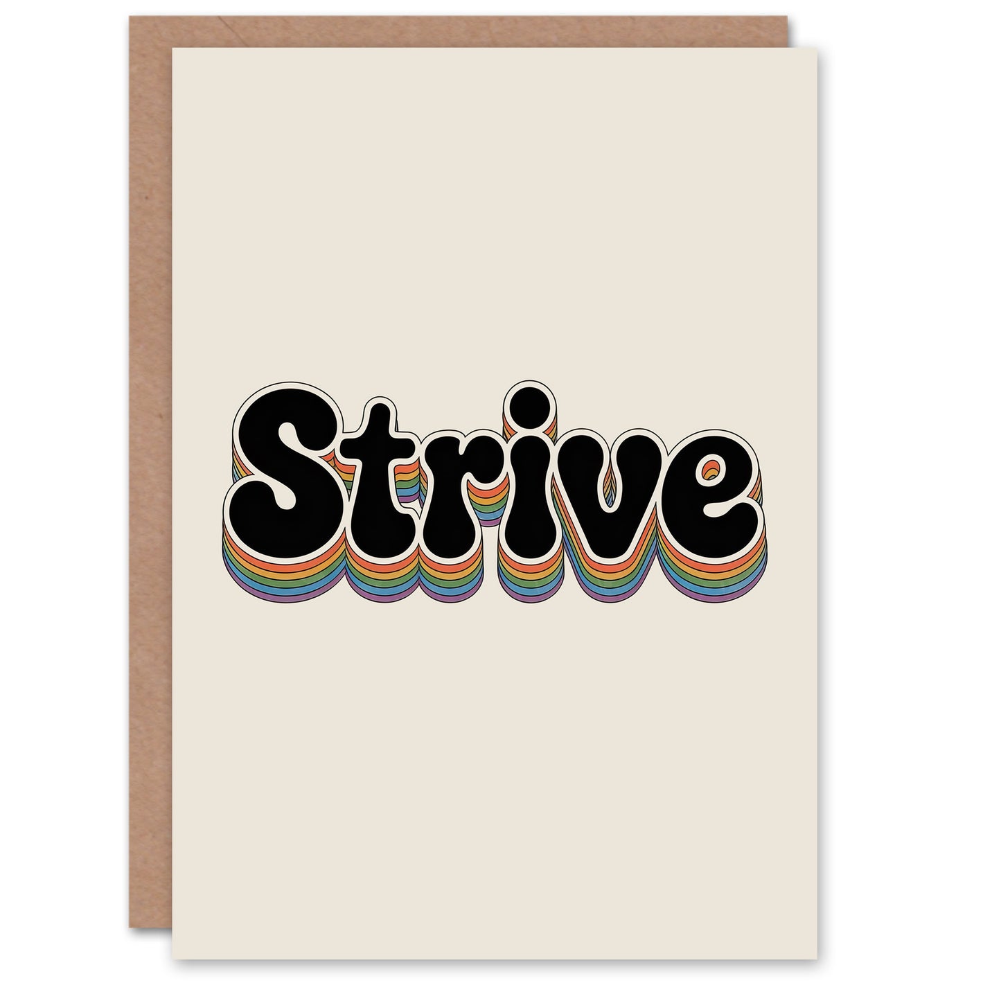 Strive Colourful Retro Rainbow Font Typography Good Luck Greeting Card