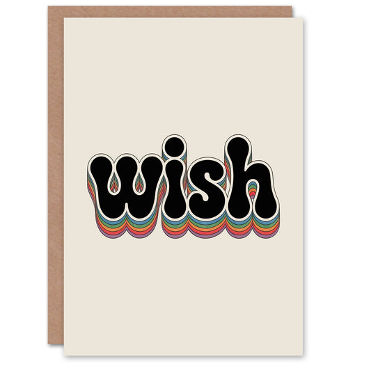 Wish Colourful Retro Rainbow Font Typography Good Luck Greeting Card