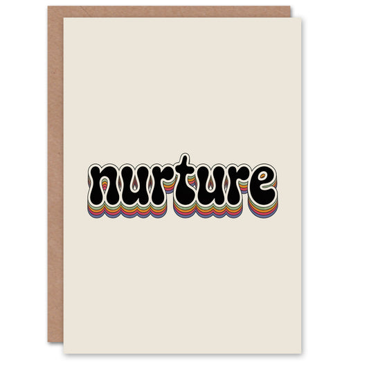 Nurture Colourful Retro Rainbow Font Typography Greeting Card
