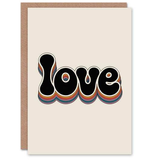 Love Funky Rainbow Retro Font Typography Word Valentine's Day Greeting Card