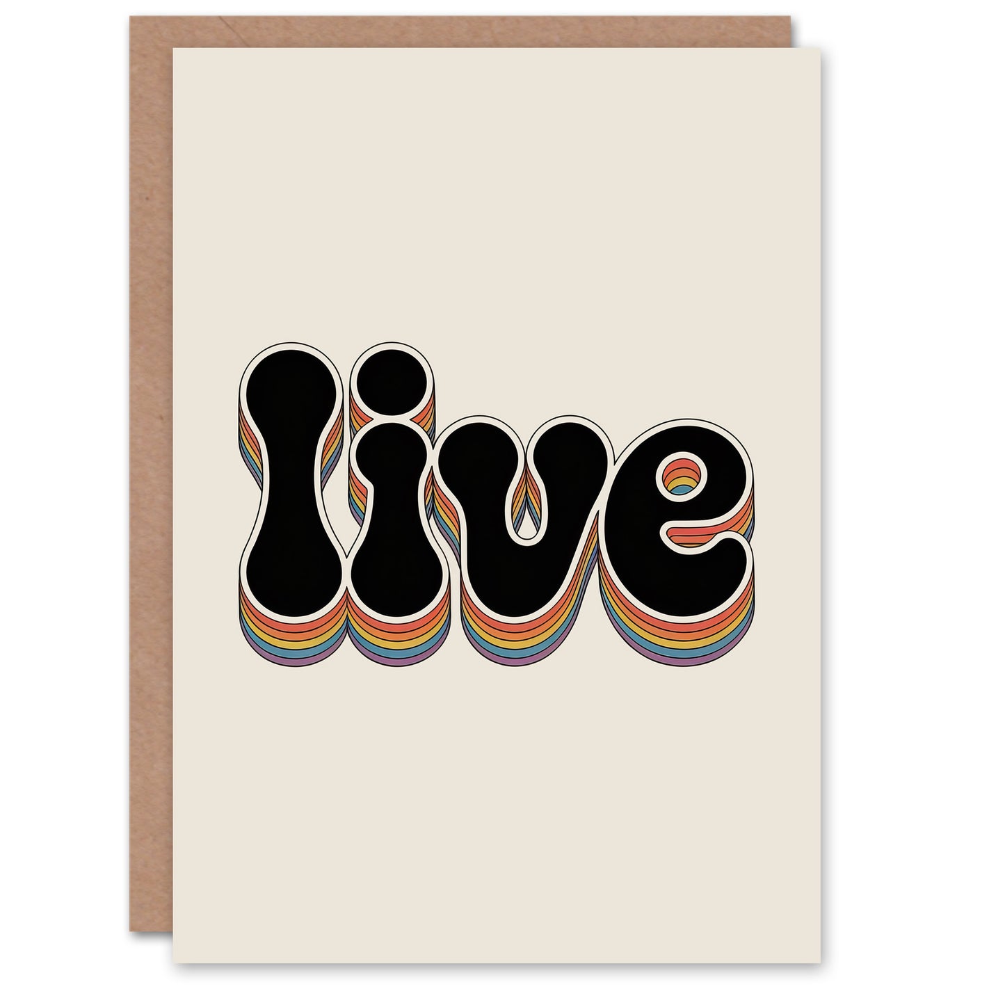 Live Colourful Retro Rainbow Font Typography Greeting Card