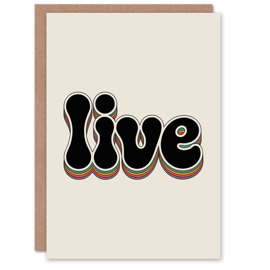 Live Bold Retro Rainbow Font Word Typography Greeting Card