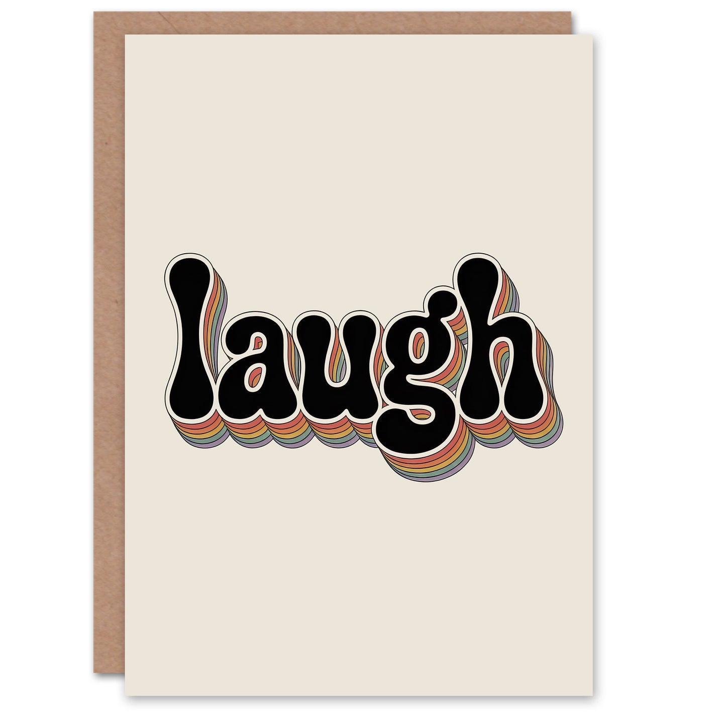 Laugh Colourful Retro Rainbow Font Typography Greeting Card