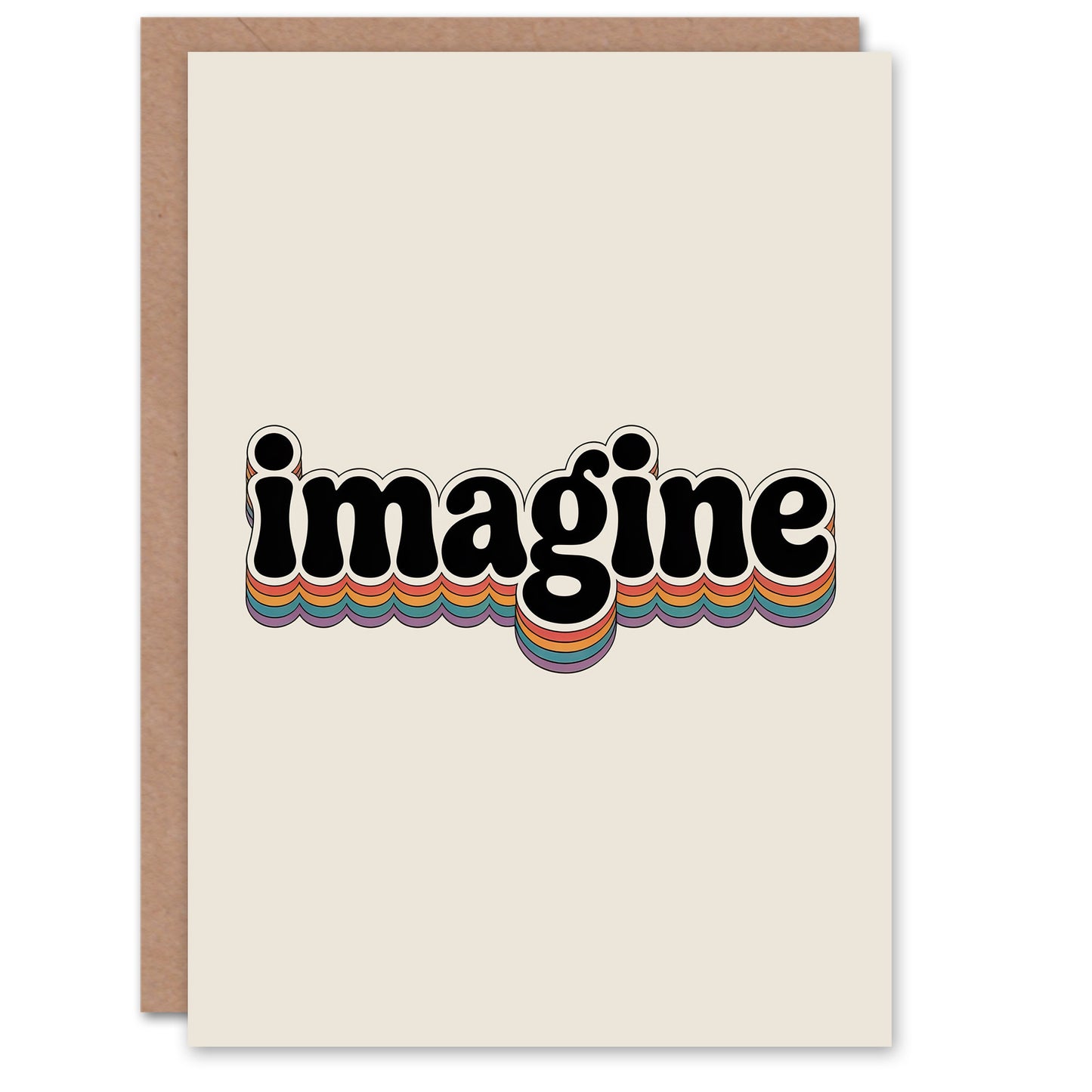 Imagine Colourful Retro Rainbow Font Typography Good Luck Greeting Card