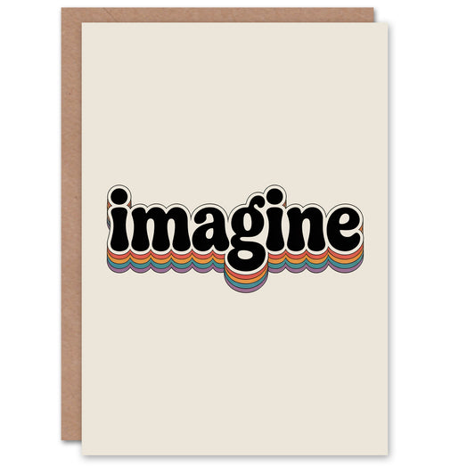 Imagine Colourful Retro Rainbow Font Typography Good Luck Greeting Card