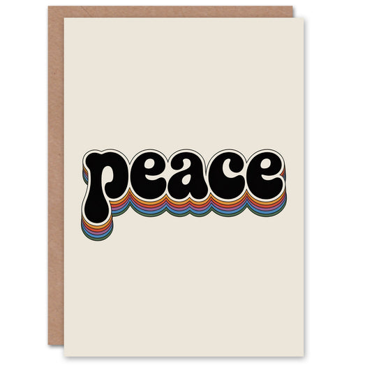 Peace Colourful Retro Rainbow Font Typography Thinking Of You Greeting Card