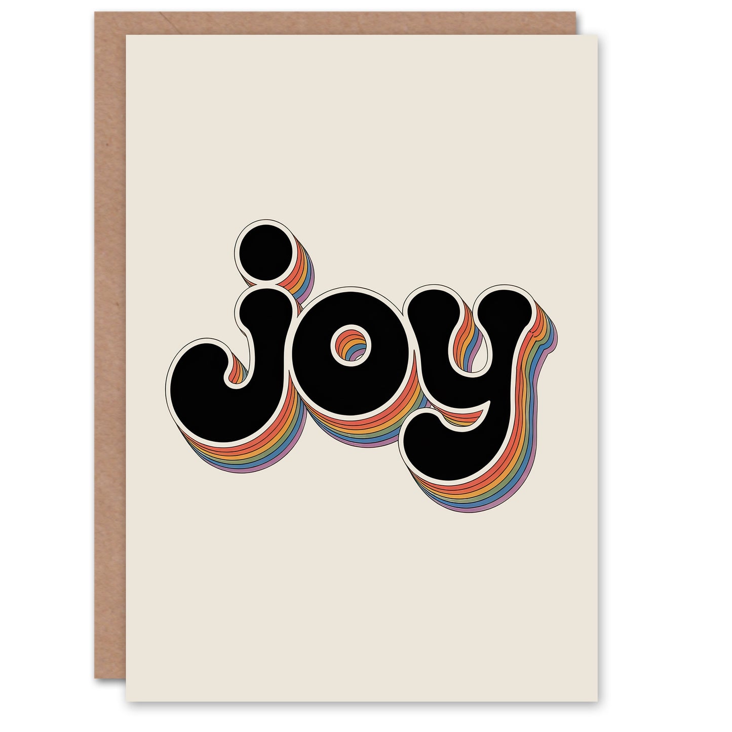 Joy Vibrant Retro Rainbow Font Typography Word Friendship Greeting Card