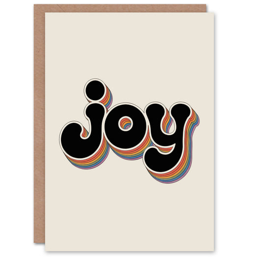 Joy Vibrant Retro Rainbow Font Typography Word Friendship Greeting Card