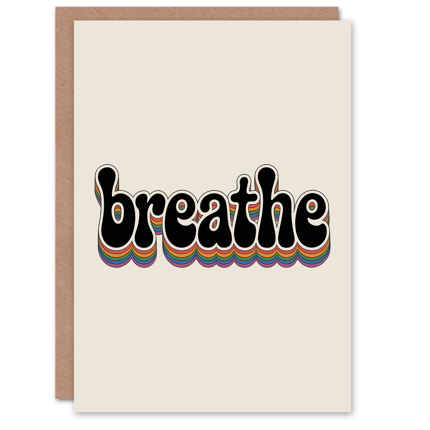 Breathe Funky Retro Rainbow Typography Thinking Of You Greeting Card