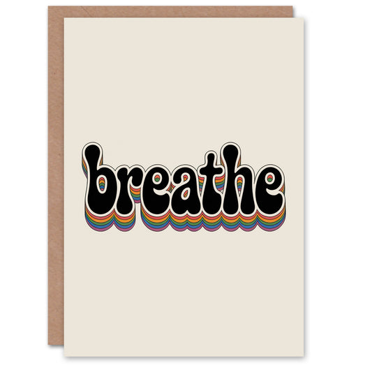 Breathe Funky Retro Rainbow Typography Thinking Of You Greeting Card