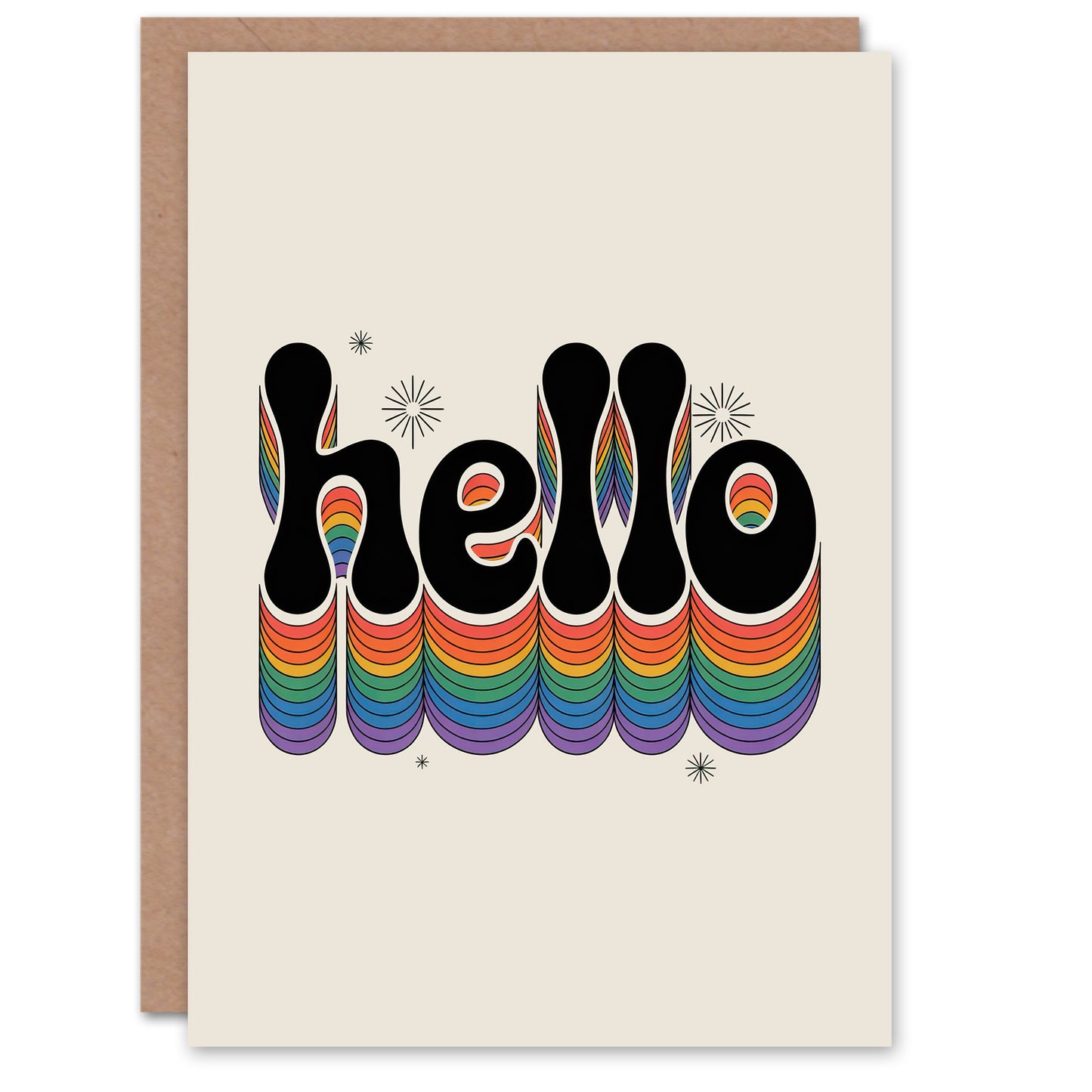 Hello Colourful Retro Rainbow Font Typography Thinking Of You Greeting Card