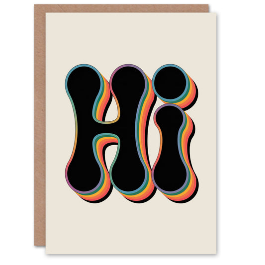 Hi Midcentury Modern Rainbow Font Typography Thinking Of You Greeting Card