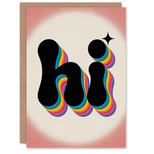 Hi Colourful Retro Rainbow Font Typography Thinking Of You Greeting Card