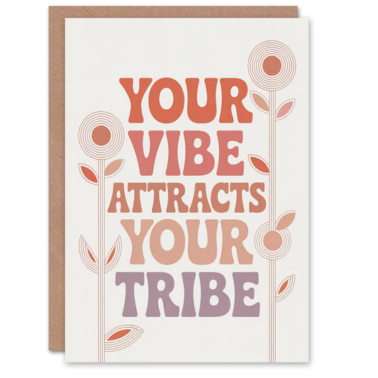 Vibe Attracts Your Tribe Retro Midcentury Floral Friendship Greeting Card
