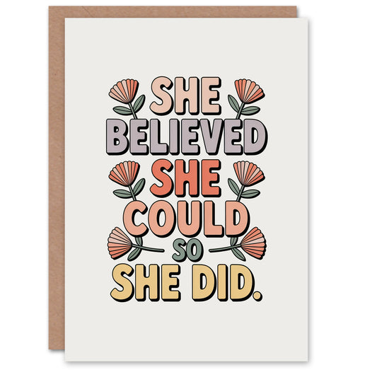 Retro Floral Typography Believed She Could Did Inspirational Greeting Card