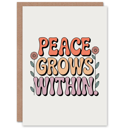 Peace Grows Within Pastel Retro Floral Typography Inspirational Greeting Card