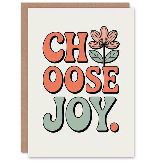 Choose Joy Retro Floral Pastel Colour Typography Greeting Card