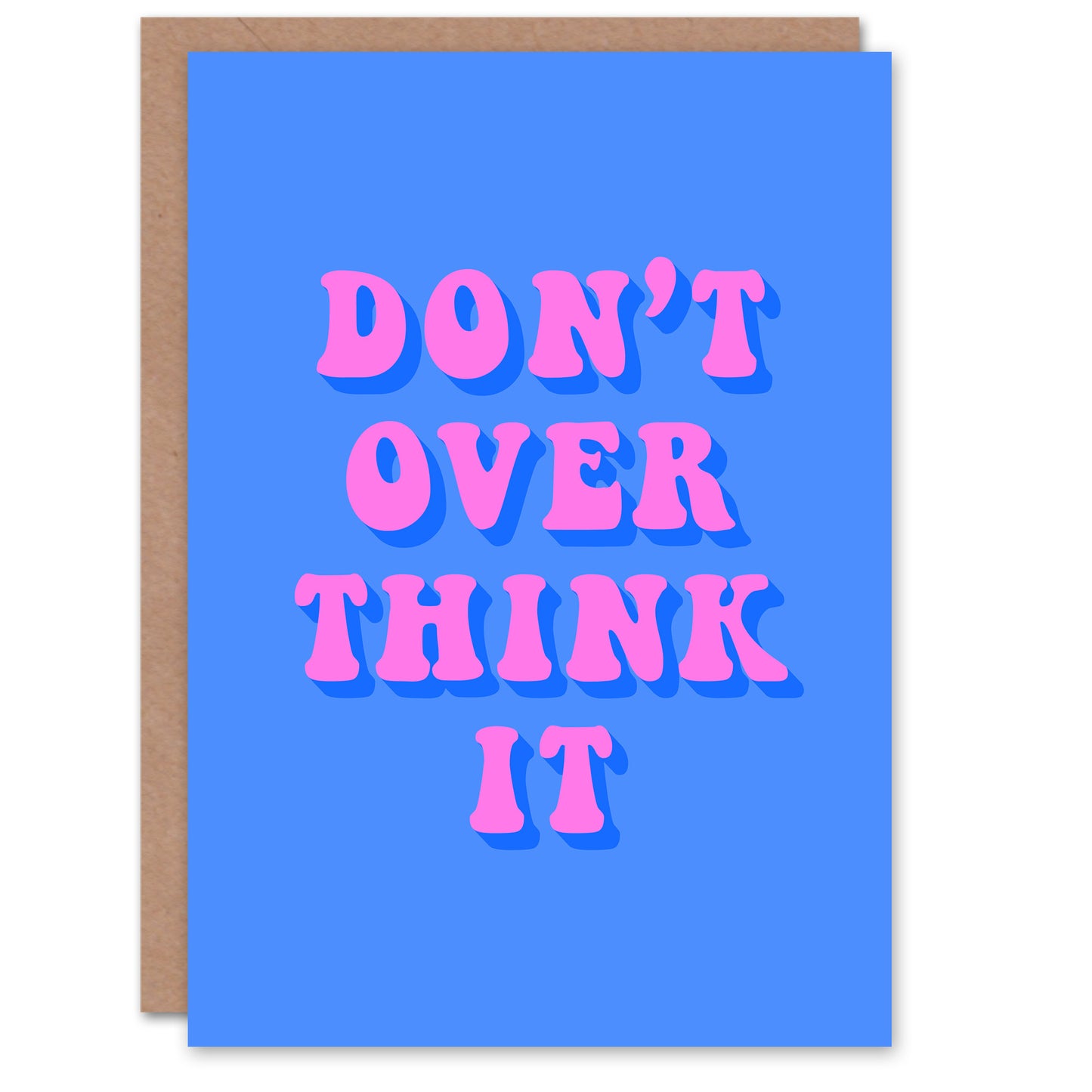 Don't Overthink It Simple Retro Pink Blue Good Luck Greeting Card