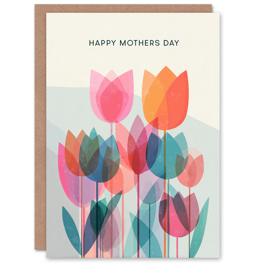 Happy Mother's Day Card For Mum Tulip Flowers Teal & Pink Blank Inside