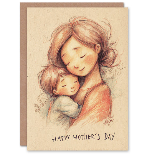 Happy Mother's Day Card For Mum Coloured Pencils Mum And Son Blank Inside
