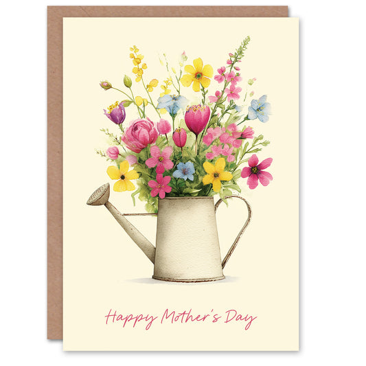 Happy Mother's Day Card For Mum Gardener Flowers Watering Can Blank Inside