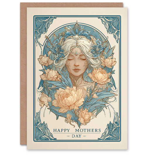 Happy Mother's Day Card For Mum Tarot Goddess Floral Art Nouveau Blank Inside