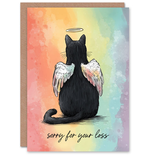 Cat Sympathy Greeting Card – Angel Black Pet Design, Sorry for Your Loss